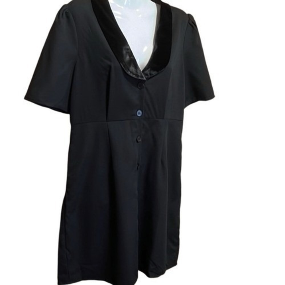 Rihoas The Black Mini Dress Large Velvet Lapel Mobwife Celeb Style WhimsiGoth